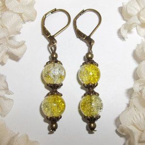 Boho Earring Set Yellow & Bronze Handmade Dangle Drop Ombre Style Gift NWT 5280